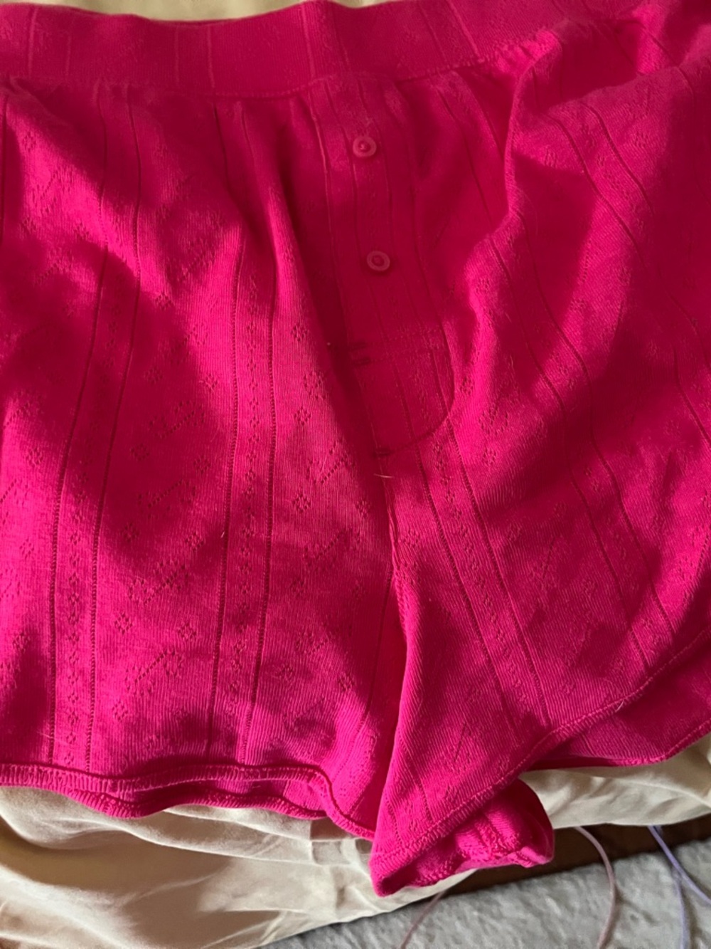 Victoria's Secret PINK Hot Pink Knit Pointelle Bow pajama shorts XL